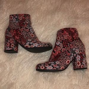 Embroidered Flower Ankle Heeled Booties